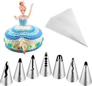 Kasmoire 7Pcs Pleated Skirt Piping Tips Set,Stainless Steel Ruffle Piping Nozzles Icing Tips Set with 10Pcs Disposable Piping Bags For Pastry Cupcakes,Cakes Cookies Decorating Kasmoire 7Pcs Pleated Skirt Piping Tips Set,Stainless Steel Ruffle Piping Nozzles Icing Tips Set with 10Pcs Disposable Piping Bags For Pastry Cupcakes,Cakes Cookies Decorating