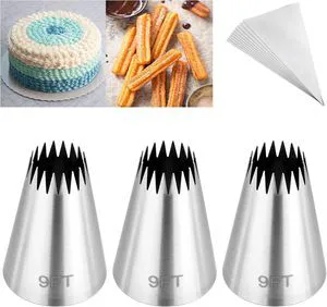 Kasmoire 3Pcs Churro Piping Bags and Tips Set,Stainless Steel 9FT Icing Tips Set with 10Pcs Disposable Piping Bags,Open Star Pastry Tips for Cake Decorating Kasmoire 3Pcs Churro Piping Bags and Tips Set,Stainless Steel 9FT Icing Tips Set with 10Pcs Disposable Piping Bags,Open Star Pastry Tips for Cake Decorating