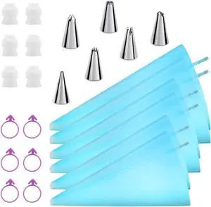 Kasmoire 24pcs Reusable Piping Bags and Tips Set, with Couplers and Frosting Bags Ties for Cookie Icing Cakes Cupcakes Kasmoire 24pcs Reusable Piping Bags and Tips Set, with Couplers and Frosting Bags Ties for Cookie Icing Cakes Cupcakes