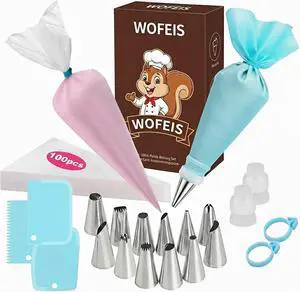 120-Piece Piping Bags and Tips Set with 100 Disposable Bags for Decorating 120-Piece Piping Bags and Tips Set with 100 Disposable Bags for Decorating