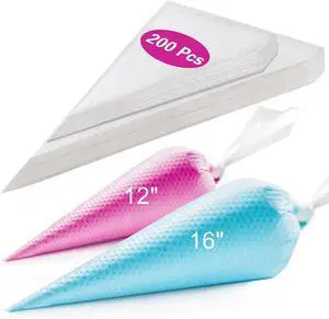 Piping Bags 12 & 16 Inch, 200 PCS Tipless Piping Bags Disposable Pastry Bags Thick Icing Bags for Decorating Cake Cookies Piping Bags 12 & 16 Inch, 200 PCS Tipless Piping Bags Disposable Pastry Bags Thick Icing Bags for Decorating Cake Cookies