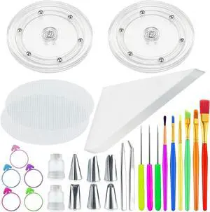 56 PCS Cookie Decorating Kit Supplies Including Acrylic Turntable Decoration Brushes Scribe Needle Piping Bags Icing Tips for Cookie Cupcake Cake Decorations 56 PCS Cookie Decorating Kit Supplies Including Acrylic Turntable Decoration Brushes Scribe Needle Piping Bags Icing Tips for Cookie Cupcake Cake Decorations