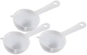 3 Pcs Double-Ear Fine Mesh Strainers, Plastic Food Sieve Strainer Colander Flour Sieve Icing Sugar Sifter Tea Coffee Filter with Long Handle, 6.30 x 2.36 in 3 Pcs Double-Ear Fine Mesh Strainers, Plastic Food Sieve Strainer Colander Flour Sieve Icing Sugar Sifter Tea Coffee Filter with Long Handle, 6.30 x 2.36 in