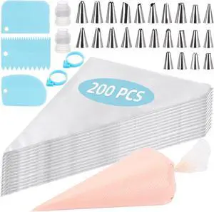Piping Bags and Tips Set 12 in 200 Piping Bag, 231 Pcs Frosting Piping Kit Piping Bags and Tips Set 12 in 200 Piping Bag, 231 Pcs Frosting Piping Kit