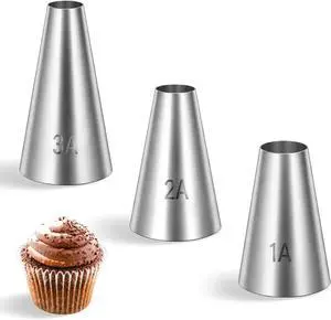 1A/2A/3A Large Cake Piping Tips, 3 PCS Round Piping Tip for Cake Decorating Stainless Steel Frosting Tips Professional Baking Decoration Tools for Cupcakes Cakes Cookies Macarons Pastry Fondant 1A/2A/3A Large Cake Piping Tips, 3 PCS Round Piping Tip for Cake Decorating Stainless Steel Frosting Tips Professional Baking Decoration Tools for Cupcakes Cakes Cookies Macarons Pastry Fondant
