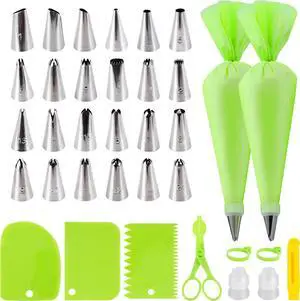 35Pcs Piping Bags and Tips Set with 24 Piping Tips,2 Reusable Pastry Bags 12 Inch,Cake Decorating Tips Set for Diy Pastry Dough, Cookie, Cupcake, Cake 35Pcs Piping Bags and Tips Set with 24 Piping Tips,2 Reusable Pastry Bags 12 Inch,Cake Decorating Tips Set for Diy Pastry Dough, Cookie, Cupcake, Cake