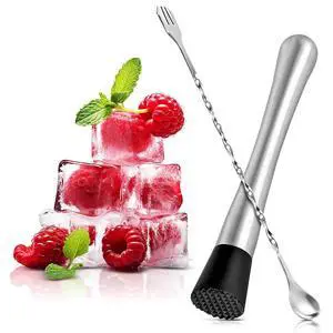 3-in-1 Cocktail Muddler and Bar Spoon Set, Stainless Steel, 10 in 3-in-1 Cocktail Muddler and Bar Spoon Set, Stainless Steel, 10 in