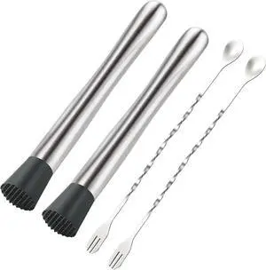 4Pcs 10'' Muddler and Spoon Set for Cocktails 304 Stainless Steel Fruit Smasher Home Bar Bartender Accessories Stirrers Mixing Tools for Mojitos Drinks Lemonade Stand Supplies 4Pcs 10'' Muddler and Spoon Set for Cocktails 304 Stainless Steel Fruit Smasher Home Bar Bartender Accessories Stirrers Mixing Tools for Mojitos Drinks Lemonade Stand Supplies