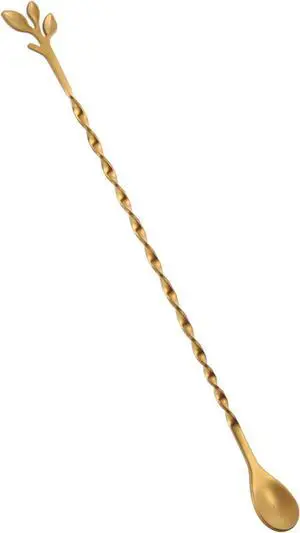 AnSaw Gold 10-Inch Stainless Steel Cocktail Spoon with Leaf Handle AnSaw Gold 10-Inch Stainless Steel Cocktail Spoon with Leaf Handle