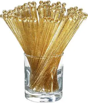 Ball Head Stirrer Disposible Plastic Round Top Crystal Swizzle Sticks, Crystal Cake Pops, Cocktail Coffee Drink Stirrers 100 Pieces (Clear Gold Glitter) Ball Head Stirrer Disposible Plastic Round Top Crystal Swizzle Sticks, Crystal Cake Pops, Cocktail Coffee Drink Stirrers 100 Pieces (Clear Gold Glitter)