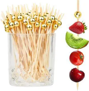 200PCS Cocktail Picks, Fancy Toothpicks for Appetizers, Decorative Skewers for Appetizers Drinks Party Fruit, 4.7 Inch Long Wooden Bamboo Gold Ball Food Sticks Charcuterie Boards Accessories 200PCS Cocktail Picks, Fancy Toothpicks for Appetizers, Decorative Skewers for Appetizers Drinks Party Fruit, 4.7 Inch Long Wooden Bamboo Gold Ball Food Sticks Charcuterie Boards Accessories