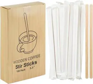 100 Pcs Coffee Stirrers Individually Wrapped, 5.5 Inch Wooden Coffee Stir Sticks, Coffee Stirs Disposable with Smooth Round Ends for Coffee, Cocktail, Drinks Coffee Bar Accessories 100 Pcs Coffee Stirrers Individually Wrapped, 5.5 Inch Wooden Coffee Stir Sticks, Coffee Stirs Disposable with Smooth Round Ends for Coffee, Cocktail, Drinks Coffee Bar Accessories