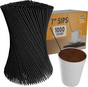 Tall 7 Inch Slim Plastic Coffee Stirrers and Sip Straws, Black, 1,000 Count Tall 7 Inch Slim Plastic Coffee Stirrers and Sip Straws, Black, 1,000 Count