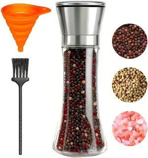 Pepper Grinder Salt Grinder, 8inch Stainless Steel Pepper Mill w/Adjustable Coarseness, Refillable Salt with Funnel, Cleaning Brush, Manual Pepper Grinder for Black Peppercorn Pepper Grinder Salt Grinder, 8inch Stainless Steel Pepper Mill w/Adjustable Coarseness, Refillable Salt with Funnel, Cleaning Brush, Manual Pepper Grinder for Black Peppercorn