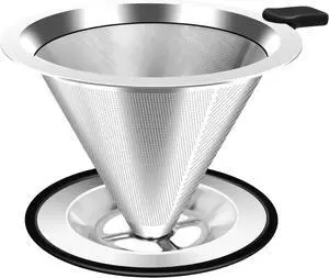 Pour Over Coffee Dripper, Stainless Steel Coffee Filter, Paperless Reusable Coffee Filter, Double Micromesh 600 Mesh Strainer Coffee Maker with Heat-Resistant Silicone Handle & Base (1-2 Cups) Pour Over Coffee Dripper, Stainless Steel Coffee Filter, Paperless Reusable Coffee Filter, Double Micromesh 600 Mesh Strainer Coffee Maker with Heat-Resistant Silicone Handle & Base (1-2 Cups)