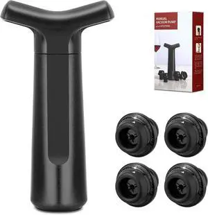 Wine Stopper, Wine Saver Vacuum Pump with 4 Reusable Stoppers, Wine Bottle Preserver & Sealer Keeps Fresh Longer, Ergonomic Handle, ideal Gift Wine Stopper, Wine Saver Vacuum Pump with 4 Reusable Stoppers, Wine Bottle Preserver & Sealer Keeps Fresh Longer, Ergonomic Handle, ideal Gift