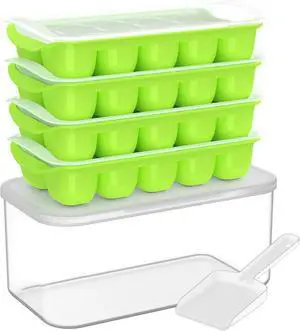 DOQAUS Ice Cube Tray with Lid and Bin, 4 Pack Ice Bucket Kits for RV DOQAUS Ice Cube Tray with Lid and Bin, 4 Pack Ice Bucket Kits for RV