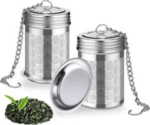 2 Pack Stainless Steel Tea Infusers, Extra Fine Mesh Strainers with Drip Trays, Brew Loose Tea 2 Pack Stainless Steel Tea Infusers, Extra Fine Mesh Strainers with Drip Trays, Brew Loose Tea
