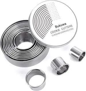Bukuwa 12 Pcs Round Cookie Biscuit Cutter Set, Graduated Circle Cutters Bukuwa 12 Pcs Round Cookie Biscuit Cutter Set, Graduated Circle Cutters