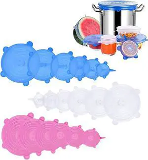 Silicone Stretch Lids, 18 Pack Reusable Silicone Lids, Silicone Bowl Covers, 6 Sizes Silicone Covers Apply to Food Container, for Freezer & Microwave Silicone Stretch Lids, 18 Pack Reusable Silicone Lids, Silicone Bowl Covers, 6 Sizes Silicone Covers Apply to Food Container, for Freezer & Microwave