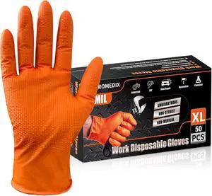 PROMEDIX P Heavy Duty Nitrile Disposable Gloves,8-mil Orange,Raised Diamond Texture Work GlovesIndustrial Work gloves PROMEDIX P Heavy Duty Nitrile Disposable Gloves,8-mil Orange,Raised Diamond Texture Work GlovesIndustrial Work gloves