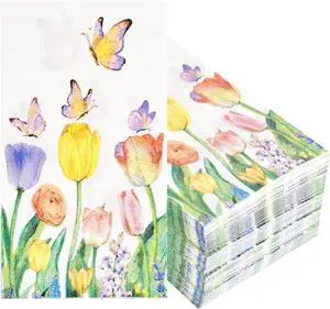 100Pcs Disposable Floral Paper Napkins Spring Tulip Guest Napkins Watercolor Flower Dinner Party Napkins Decorative Hand Towel for Bathroom Wedding Baby Shower Party Supplies Table Decor 100Pcs Disposable Floral Paper Napkins Spring Tulip Guest Napkins Watercolor Flower Dinner Party Napkins Decorative Hand Towel for Bathroom Wedding Baby Shower Party Supplies Table Decor