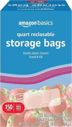 Amazon Basics Reclosable Quart Food Storage Bags with Double Zipper Seal, BPA Free, 150 Count Amazon Basics Reclosable Quart Food Storage Bags with Double Zipper Seal, BPA Free, 150 Count