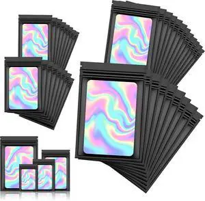 120 PCS Smell Proof Mylar Bags Resealable Holographic Packaging Pouch with Clear Window for Food Eyelash Jewelry Candy Electronics Storage, 4 Sizes (Black) (BLACK) 120 PCS Smell Proof Mylar Bags Resealable Holographic Packaging Pouch with Clear Window for Food Eyelash Jewelry Candy Electronics Storage, 4 Sizes (Black) (BLACK)