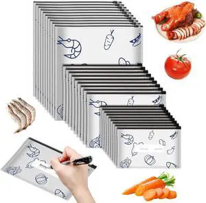 30 PCS Reusable Aluminum Foil Sealable Storage Bags, 2026 New Resealable Vacuum Zipper Pouches, Stand Up Foil Sealable Bags with Label and Zip Lock for Vegetable Fruit Meat 30 PCS Reusable Aluminum Foil Sealable Storage Bags, 2026 New Resealable Vacuum Zipper Pouches, Stand Up Foil Sealable Bags with Label and Zip Lock for Vegetable Fruit Meat