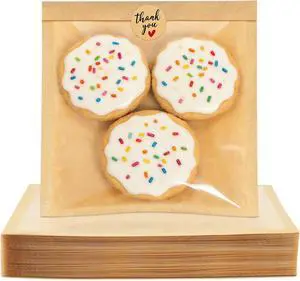 100 Pack Cookie Bags with Seal, 7.1x7.5 Inch Heat Sealable Bakery Bags with Window Grease Resistant Paper Packaging Sleeves for Bake Sale Bagel, Cake Slice, Sandwich, Donut, Pastry 100 Pack Cookie Bags with Seal, 7.1x7.5 Inch Heat Sealable Bakery Bags with Window Grease Resistant Paper Packaging Sleeves for Bake Sale Bagel, Cake Slice, Sandwich, Donut, Pastry