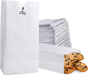 DURO 4# White Paper Lunch Bags, 5 x 3.12 x 9.75 In, 100 Ct DURO 4# White Paper Lunch Bags, 5 x 3.12 x 9.75 In, 100 Ct