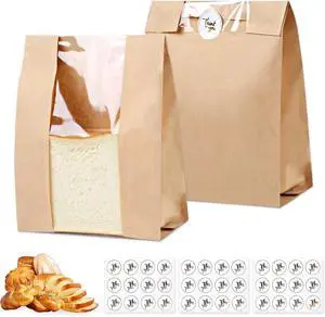 Paper Bread Bags with Window: 28 Large Kraft Bakery Bags 13.7"x8.3"x3.3" 36 Stickers - Reusable Brown Bread Bags for Sourdough - Artisan Loaves Gifting Keep Bread Fresh Longer Paper Bread Bags with Window: 28 Large Kraft Bakery Bags 13.7"x8.3"x3.3" 36 Stickers - Reusable Brown Bread Bags for Sourdough - Artisan Loaves Gifting Keep Bread Fresh Longer