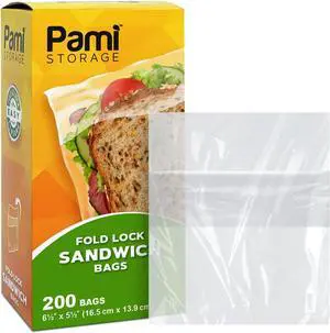 PAMI Fold Top Sandwich Bags,Disposable,No Zipper,Easy Open,For Lunch,200-Pk PAMI Fold Top Sandwich Bags,Disposable,No Zipper,Easy Open,For Lunch,200-Pk