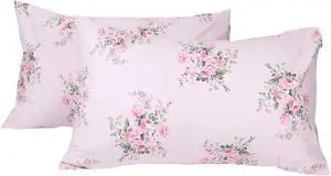 2 Pack Pink Floral Pillowcase Standard Size, 100% Cotton 600 Thread Count Pillow Covers, 20x30 Inches 2 Pack Pink Floral Pillowcase Standard Size, 100% Cotton 600 Thread Count Pillow Covers, 20x30 Inches