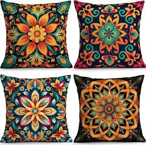 Colorful Boho Mandala Throw Pillow Covers 18x18 Inch Set of 4 Colorful Boho Mandala Throw Pillow Covers 18x18 Inch Set of 4
