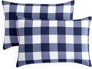 Plaid Pillow Cases, Buffalo Check Gingham Checkered Farmhouse, Set of 2 Soft Pillowcases Pillow Shams Covers, Navy Blue White, Standard Size 20x26 Inches Plaid Pillow Cases, Buffalo Check Gingham Checkered Farmhouse, Set of 2 Soft Pillowcases Pillow Shams Covers, Navy Blue White, Standard Size 20x26 Inches