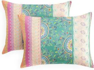 Boho Pillow Cases, Bohemian Chic Colorful Hippie Medallion Pattern, Set of 2 Soft Pillowcases Pillow Shams Covers, Coral Green, Standard Size 20x26 Inches Boho Pillow Cases, Bohemian Chic Colorful Hippie Medallion Pattern, Set of 2 Soft Pillowcases Pillow Shams Covers, Coral Green, Standard Size 20x26 Inches