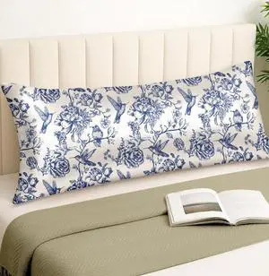 Satin Body Pillow Cover with Zipper - 20x54 Inch Silky Long Pillow Case for Women Ladies Adults Soft Bed Decorative Cute Boho Large Body Pillowcase for Hair and Skin, Blue Flower Bird Satin Body Pillow Cover with Zipper - 20x54 Inch Silky Long Pillow Case for Women Ladies Adults Soft Bed Decorative Cute Boho Large Body Pillowcase for Hair and Skin, Blue Flower Bird