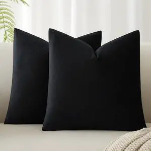 Throw Pillow Covers Set of 2 for Couch Bed Velvet Cushion Cover 14x14,Black Throw Pillow Covers Set of 2 for Couch Bed Velvet Cushion Cover 14x14,Black