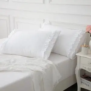 White Ruffle Pillow Case Standard Size Set of 2, 20"x26", Microfiber White Ruffle Pillow Case Standard Size Set of 2, 20"x26", Microfiber