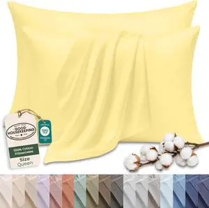 Royale Linens 100% Cotton Pillow Cases Queen Size Set of 2 - Percale Pillowcase - Yellow Pillow Cases Super Soft Cooling & Breathable Hotel Cotton Pillowcases, Fits Queen Pillows (20"x30", Yellow) Royale Linens 100% Cotton Pillow Cases Queen Size Set of 2 - Percale Pillowcase - Yellow Pillow Cases Super Soft Cooling & Breathable Hotel Cotton Pillowcases, Fits Queen Pillows (20"x30", Yellow)