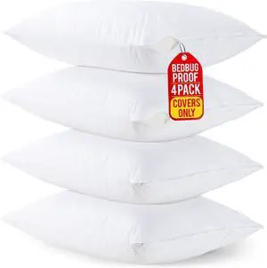 Set of 4 Pillow Protectors with Zipper Queen Size, Pillow Covers Set of 4 Pillow Protectors with Zipper Queen Size, Pillow Covers