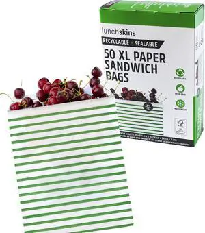 Lunchskins Recyclable & Sealable XL Sandwich Bags 50 Count | Stripe Design | Eco-Friendly Food Storage Bags Made from Grease-Resistant Glassine Paper with Self-Adhesive Closure Lunchskins Recyclable & Sealable XL Sandwich Bags 50 Count | Stripe Design | Eco-Friendly Food Storage Bags Made from Grease-Resistant Glassine Paper with Self-Adhesive Closure