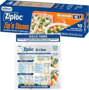Ziploc Zip 'n Steam Food Storage Cartons for Meal Prep, Healthy Meals in Minutes, Microwave Safe, 10 Count Ziploc Zip 'n Steam Food Storage Cartons for Meal Prep, Healthy Meals in Minutes, Microwave Safe, 10 Count