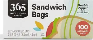 365 by Whole Foods Market, Sandwich Size Storage Bags, Double Zipper, 100 Count 365 by Whole Foods Market, Sandwich Size Storage Bags, Double Zipper, 100 Count