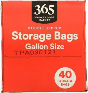 365 by Whole Foods Market, Gallon Size Storage Bags, Double Zipper, 40 Count 365 by Whole Foods Market, Gallon Size Storage Bags, Double Zipper, 40 Count