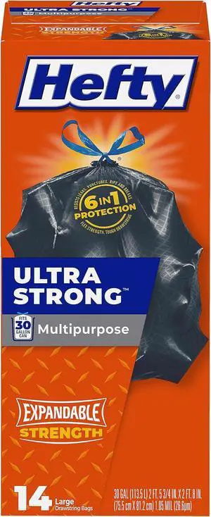 Hefty Ultra Strong 30 Gallon Trash Bags, Black, Unscented, 14ct Hefty Ultra Strong 30 Gallon Trash Bags, Black, Unscented, 14ct
