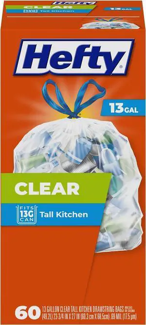 Hefty Tall Clear Trash Bags, 13 Gallon, Unscented, 60ct Hefty Tall Clear Trash Bags, 13 Gallon, Unscented, 60ct