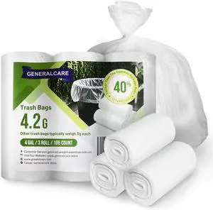 4 Gallon Small Trash Bags 105 Count Tear & Leak Resistant Small Garbage Bags For Bathroom White Trash Can Liners - 40% Thicker competitor brands roll bags 4 Gallon Small Trash Bags 105 Count Tear & Leak Resistant Small Garbage Bags For Bathroom White Trash Can Liners - 40% Thicker competitor brands roll bags