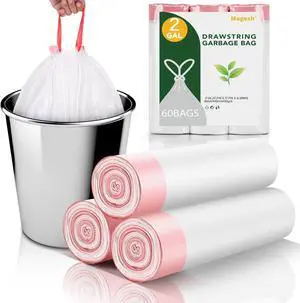 2 Gallon Small Trash-Bags Drawstring Bathroom - White Mini Garbage Bags 60 Count Plastic Unscented 7.5L Tiny Waste Basket Liners Kitchen Office Car Strong Thick Bulk Magesh 2 Gallon Small Trash-Bags Drawstring Bathroom - White Mini Garbage Bags 60 Count Plastic Unscented 7.5L Tiny Waste Basket Liners Kitchen Office Car Strong Thick Bulk Magesh